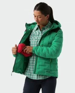 Stio Women's Skillet Stretch Down Hooded Jacket -Stio Online Store W Skillet Stretch Down Hooded Jacket Greenery 3
