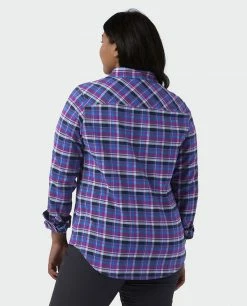 Stio Women's Willow Midweight Flannel Shirt -Stio Online Store W Willow Flannel Shirt Dark Amethyst Plaid Alt 4