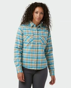 Stio Women's Willow Midweight Flannel Shirt -Stio Online Store W Willow Midweight Flannel Shirt Wind River Blue Plaid 1